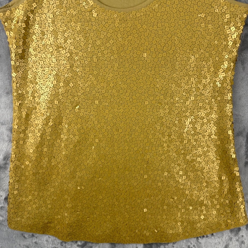 Garnet Hill Womens Small Gold Sequin Tank  Mustard Yellow Sleeveless Scoop Neck - Picture 11 of 14
